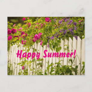 Carte Postale Joyeux été rose fleurs florales de jardin blanc cl