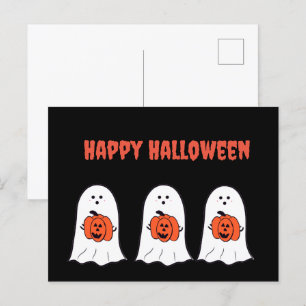 Carte Postale Joyeux Fantômes d'Halloween avec Jack-o-Lanterns