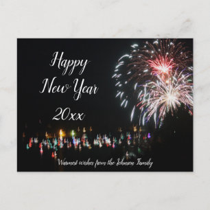 Carte Postale Joyeux Feu d'artifice du Nouvel An, voeux de famil