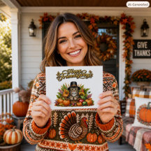 Joyeux Friendsgiving Pèlerin Chat Récolte d'Automn