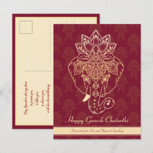 Carte Postale Joyeux Ganesh Chaturthi, propre texte, bordeaux