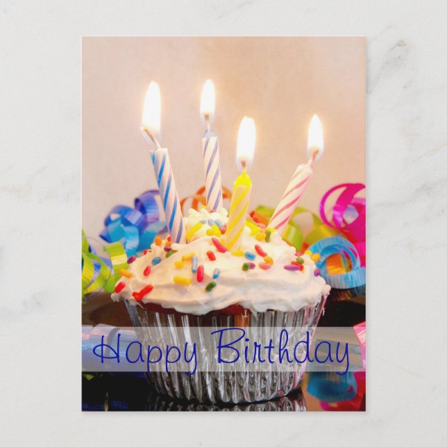 Carte Postale Joyeux gâteau d'anniversaire avec bougies (Devant)