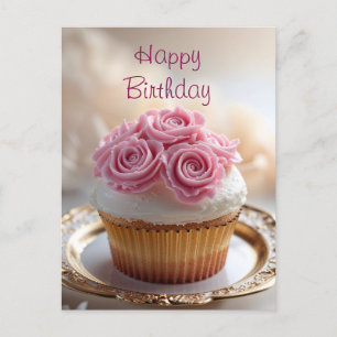 Carte Postale Joyeux gâteau d'anniversaire avec Roses de crème r