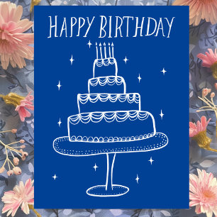 Carte Postale Joyeux gâteau d'anniversaire Whimsical Sketch Dood
