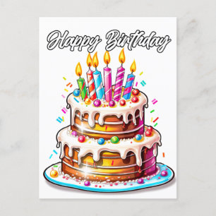 Carte Postale Joyeux gâteau de fête d'anniversaire