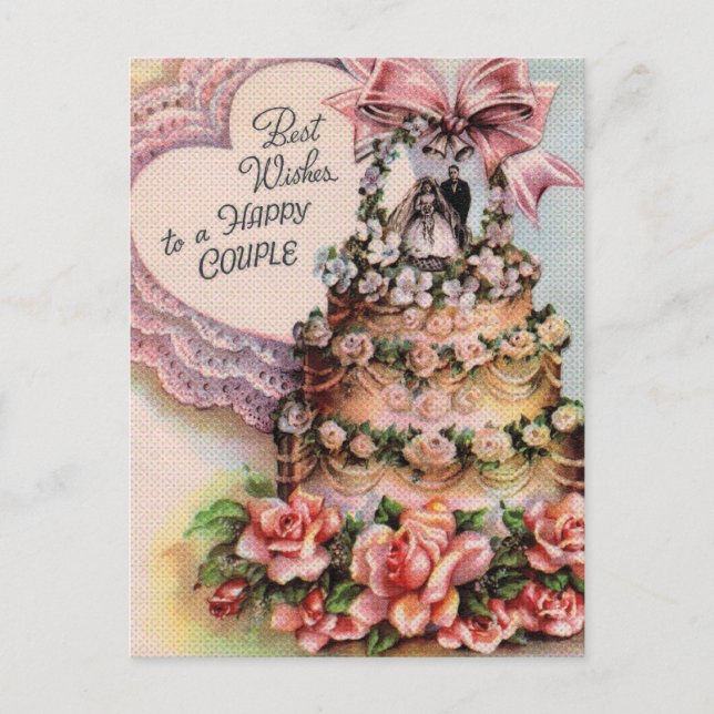 Carte Postale Joyeux gâteau Mariage Couple (Devant)