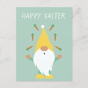Carte Postale Joyeux Gnome de Pâques Jonglant des carottes