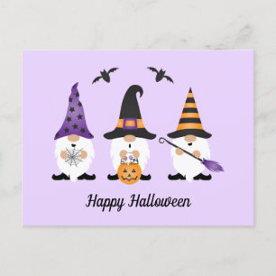 Carte Postale Joyeux Gnomes d'Halloween violet orange