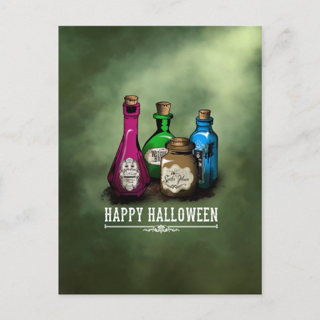 Carte Postale Joyeux Halloween ! Bouteilles de potion de sorcièr (Devant)