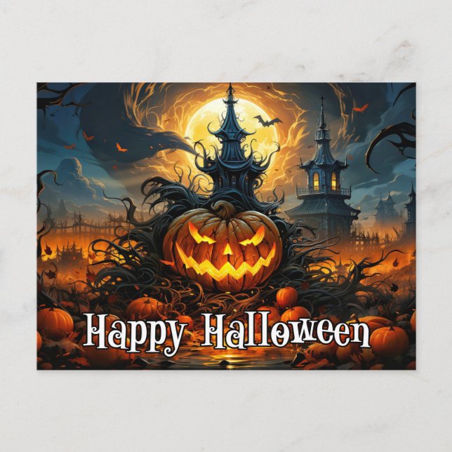 Carte Postale Joyeux Halloween | Citrouille fâcheux (Devant)