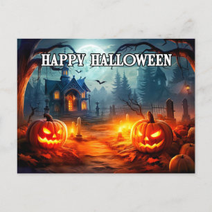 Carte Postale Joyeux Halloween Citrouilles de cimetière