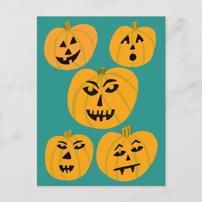 Carte Postale Joyeux Halloween Citrouilles Jack-O-Lanterns (Devant)