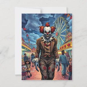 Carte Postale Joyeux Halloween Clown éffrayant