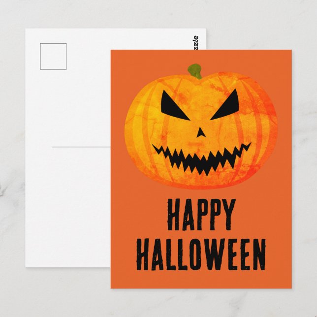 Carte Postale Joyeux Halloween Cool effrayant Jack O'Lantern cit (Devant / Derrière)