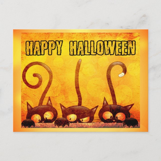 Carte Postale Joyeux Halloween Cute Black Cat Orange (Devant)