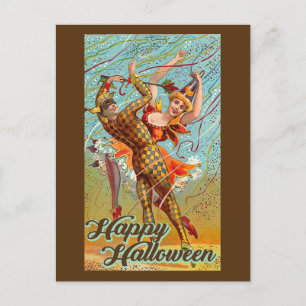Carte Postale Joyeux Halloween Dancing Jester Masquerade Vintage
