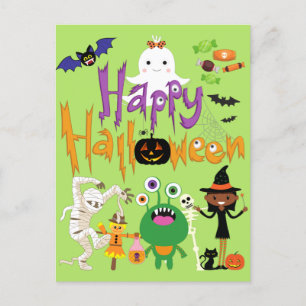 Carte Postale Joyeux Halloween Enfants mignonnes et Éffrayants
