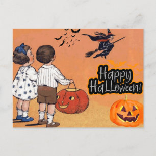 Carte Postale Joyeux Halloween enfants Vintages, sorcière, Citro