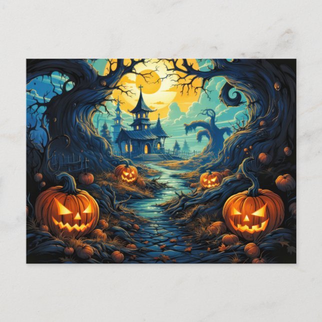 Carte Postale Joyeux Halloween | Forêt hantée Déplaisante (Devant)