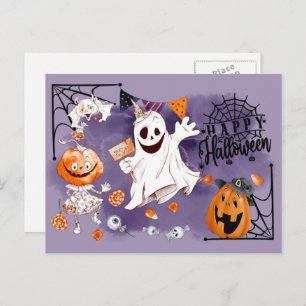 Carte Postale Joyeux Halloween. Fun Ghost, Jack O'Lantern