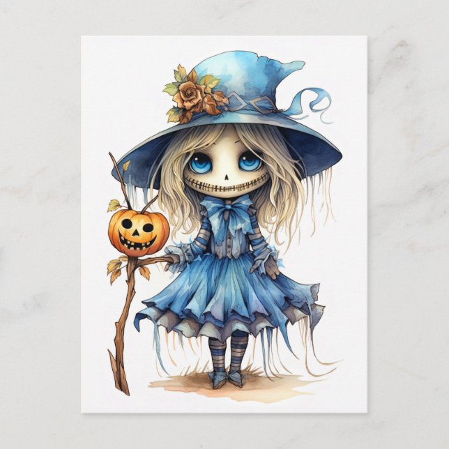 Carte Postale Joyeux Halloween | Jolie petite sorcière (Devant)