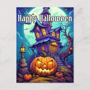 Carte Postale Joyeux Halloween Maison Hantée Effrayante