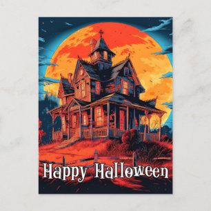 Carte Postale Joyeux Halloween Maison hantée effrayante