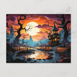Carte Postale Joyeux Halloween   Manoir Éffrayant hanté