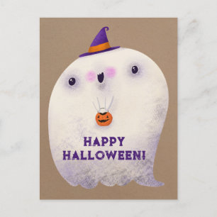 Carte Postale Joyeux Halloween mignonne Ghost Trick ou de traite