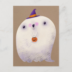 Carte Postale Joyeux Halloween mignonne Ghost Trick ou de traite