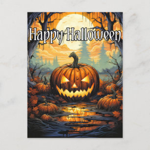 Carte Postale Joyeux Halloween Sinister GlowCitrouille En Automn