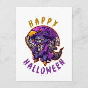 Carte Postale Joyeux Halloween Sorcière de Halloween Chat
