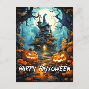 Carte Postale Joyeux Halloween vieille maison hantée