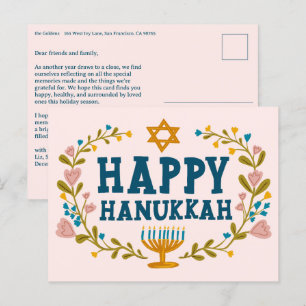 Carte Postale Joyeux Hanoukka Couronne de fleurs Menorah Texte p
