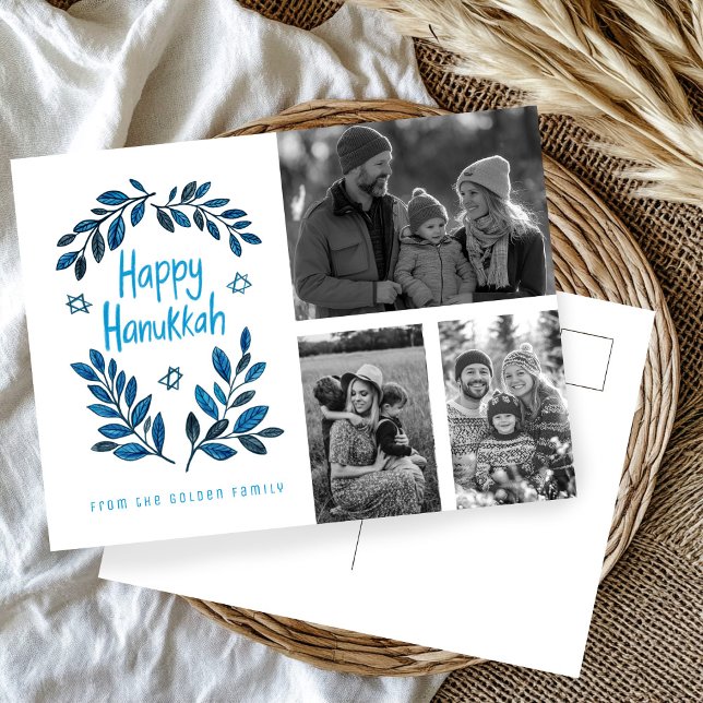 Carte Postale Joyeux Hanoukka CUSTOM 3 PHOTOS Holiday (Happy Hanukkah CUSTOM 3 PHOTOS Holiday Postcard
)