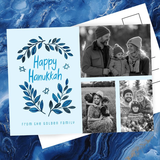 Carte Postale Joyeux Hanoukka CUSTOM 3 PHOTOS Holiday (Happy Hanukkah CUSTOM 3 PHOTOS Holiday Postcard
)