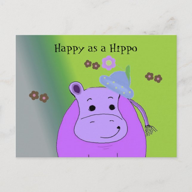 Carte Postale Joyeux hippo - Hippopotame violet (Devant)