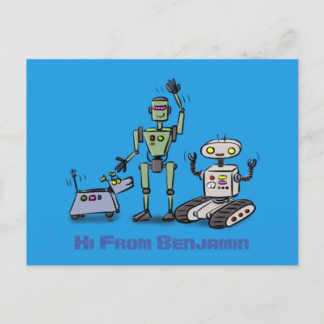 Carte Postale Joyeux joli robot trio dessin sur arrière - plan b (Devant)
