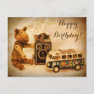 Carte Postale Joyeux Jouets vintages en bois marron