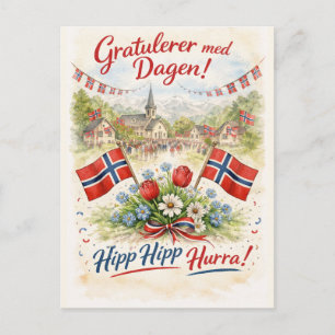 Carte Postale Joyeux Jour de la Constitution norvégienne - 17 Ma