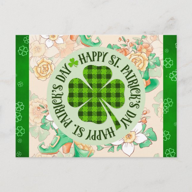 Carte Postale Joyeux Jour de la Saint Patrick Floral Shamrock ve (Devant)