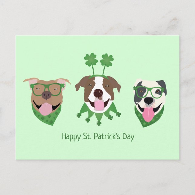 Carte Postale Joyeux Jour de la Saint Patrick Pit Bull Dogs (Devant)