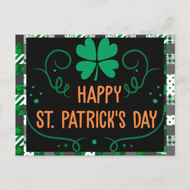 Carte Postale Joyeux Jour de la Saint Patrick Plaid Shamrock ver (Devant)