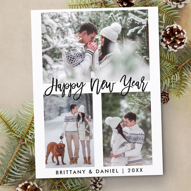 Carte Postale Joyeux Jour de l'An 3 Photo Holiday (Customize to change your personalized text size or text style.)