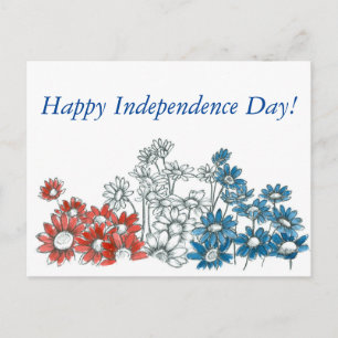 Carte Postale Joyeux Jour de l'Indépendance Rouge Blanc Bleu Fle
