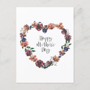Carte Postale Joyeux Jour des Mères Coeur Floral Fleurs Script