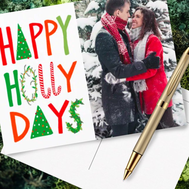 Carte Postale JOYEUX JOURS SAINTS Fêtes Noël PERSONNALISÉ (Happy Holly Days Christmas Holiday card with custom photo)