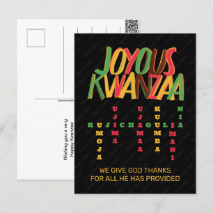 Carte Postale Joyeux KWANZAA Principes mot-clé