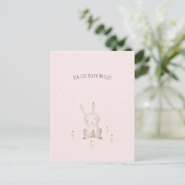Carte Postale Joyeux lapin avec Bloemen Baby Meisje Fille (Debout devant)