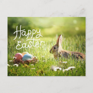 Carte Postale Joyeux lapin mignon de Pâques avec des oeufs color